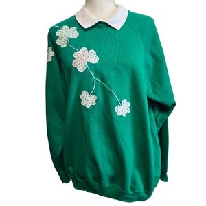 🍀 Vintage 1990s Shamrock Irish St. Patrick's Day collared sweatshirt